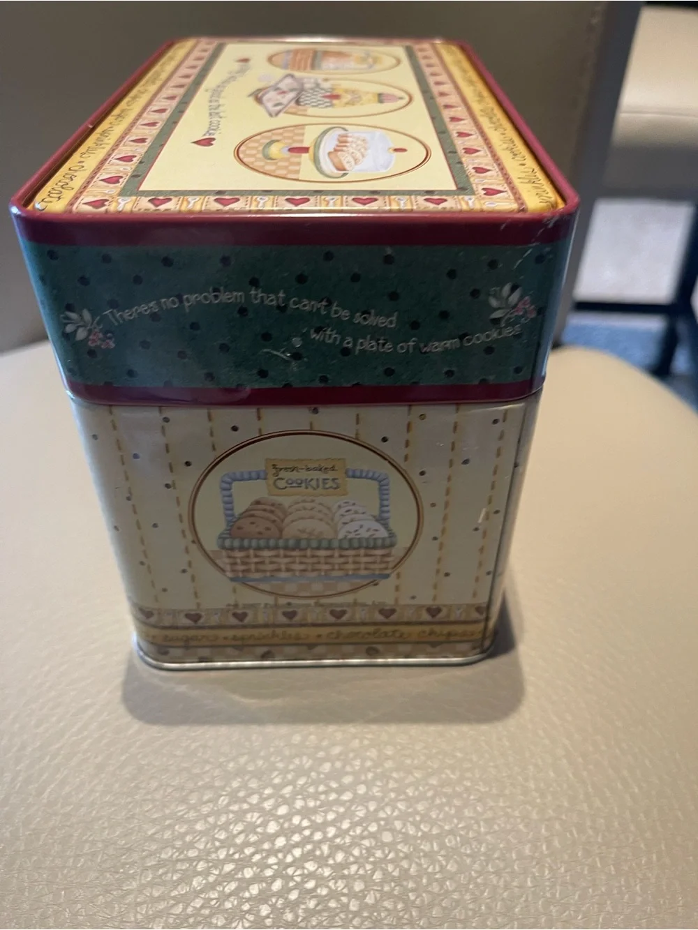 Old-Fashioned Cookies Decorative Cookie Tin - Teal and Cream